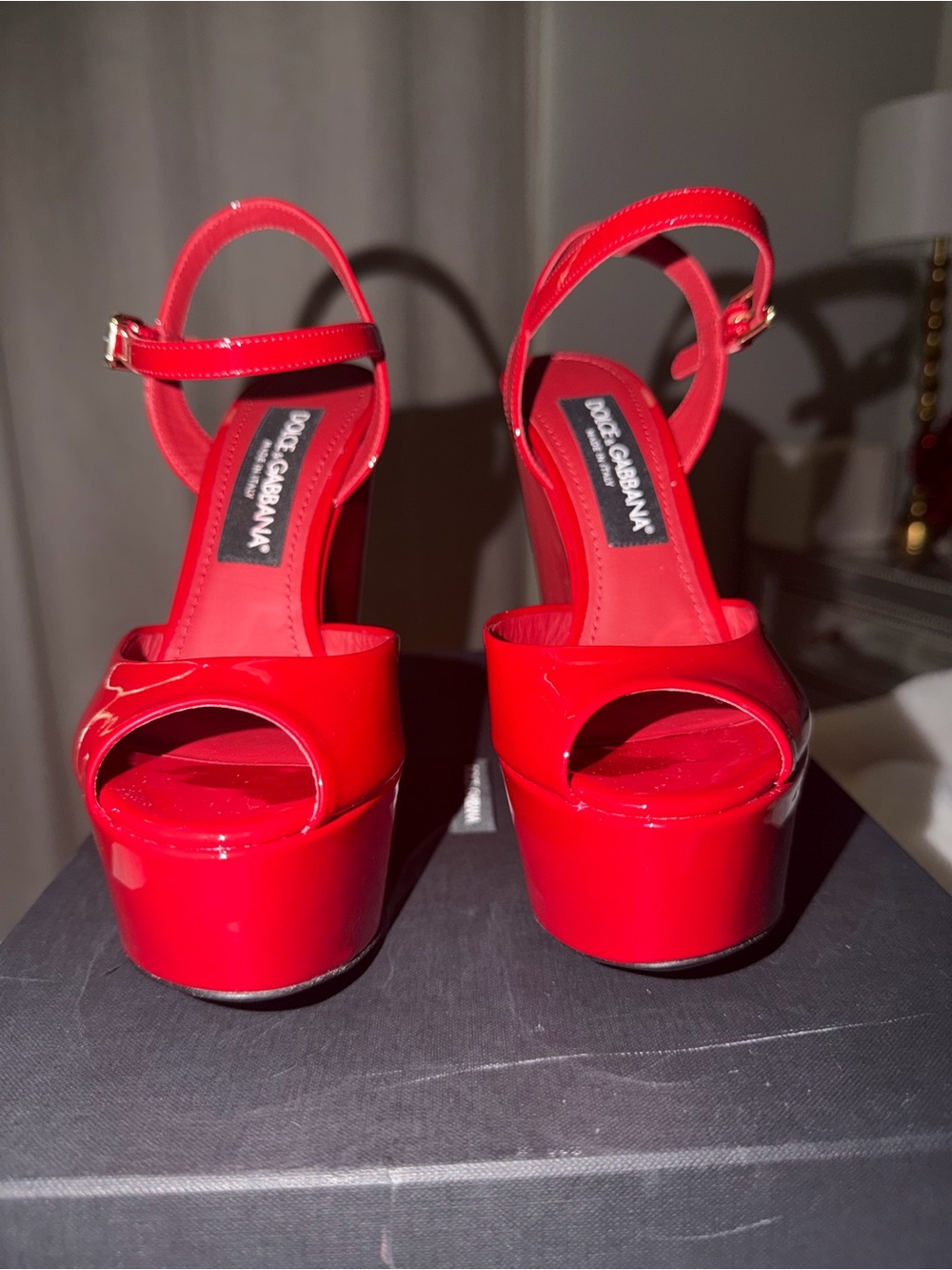 Dolce & Gabbana Patent Red Platform Wedge Sandals - Picture 6 of 7
